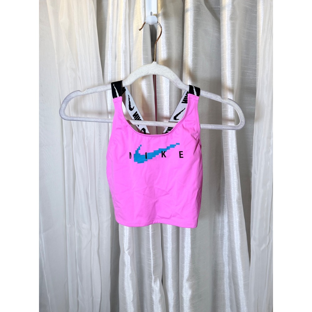 Nike Sports Bra Girls Large Pink Pixel Swoosh Logo Cross Back Straps